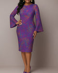 3D Relief V-Neck Bodycon Midi Dress