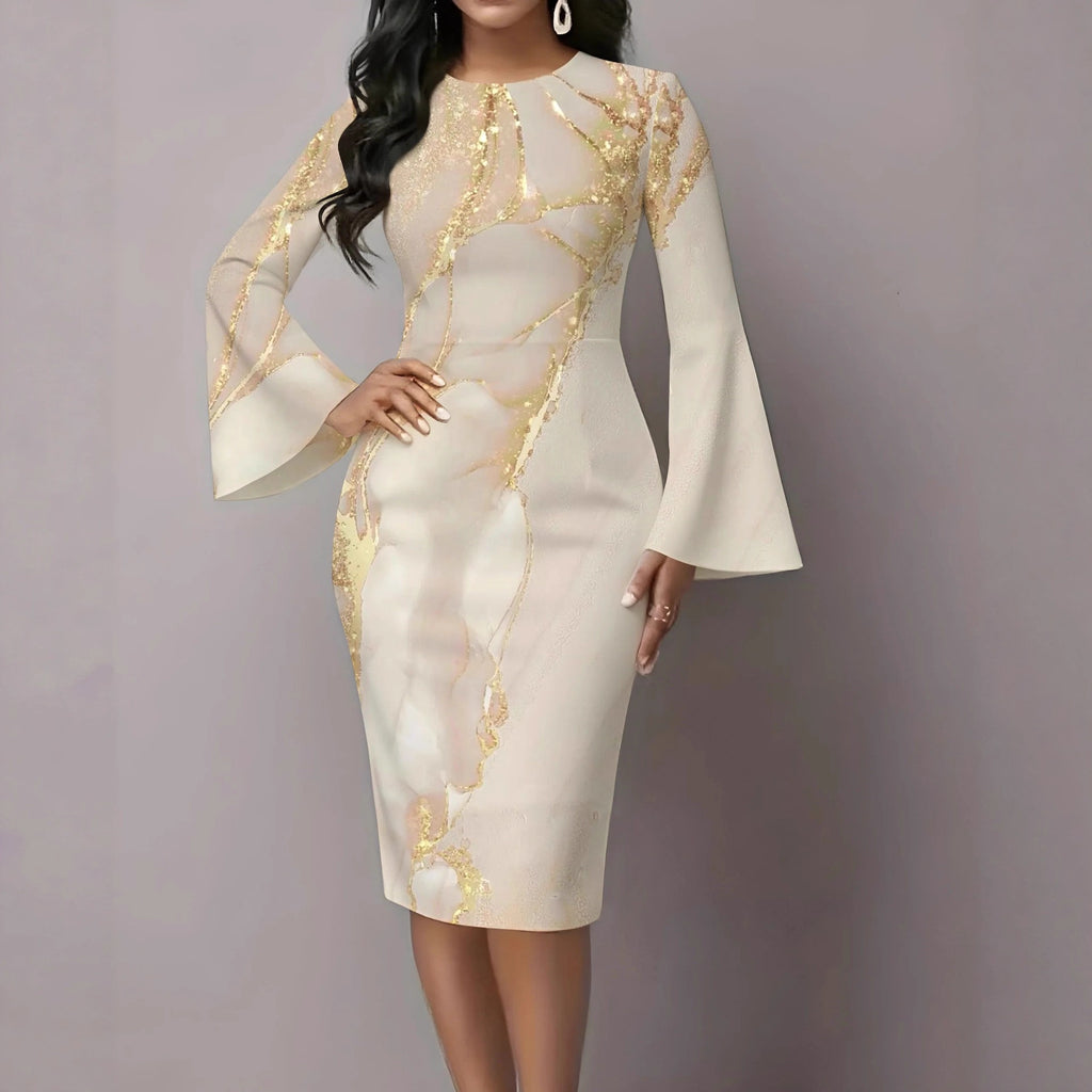 3D Relief V-Neck Bodycon Midi Dress