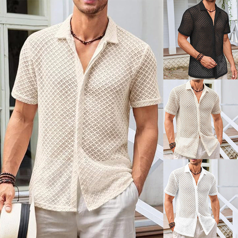 Men's Summer Mesh Short Sleeve Shirt - Breathable & Stylish