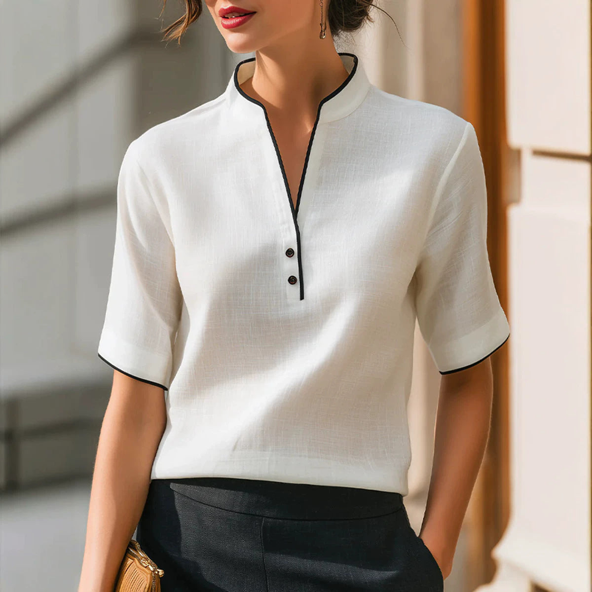 Elegant Patchwork Short Sleeve Top