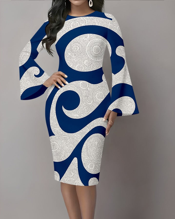 3D Relief V-Neck Bodycon Midi Dress