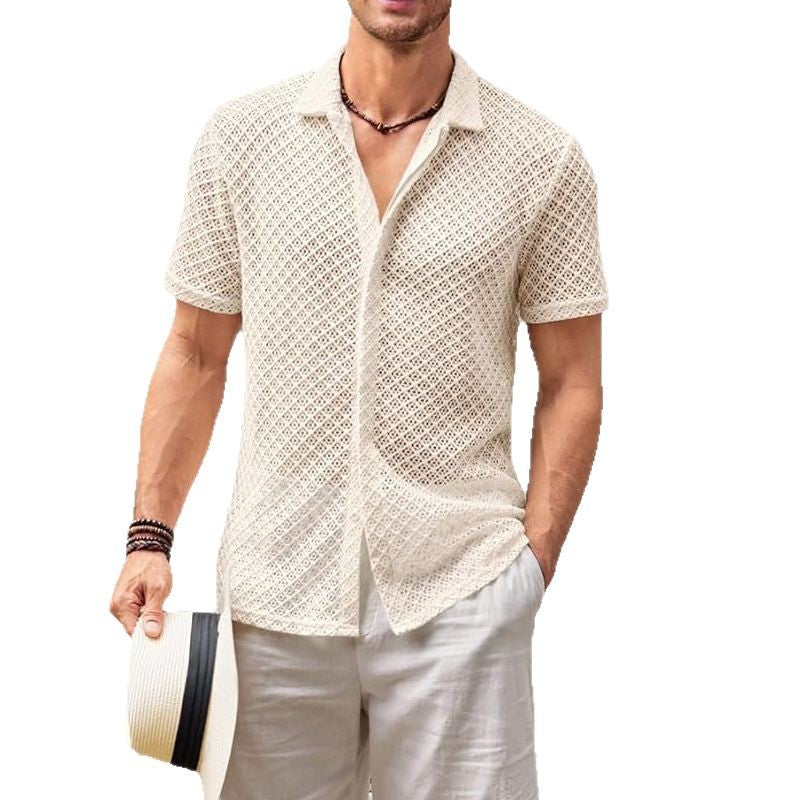 Men's Summer Mesh Short Sleeve Shirt - Breathable & Stylish