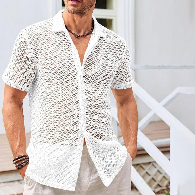 Men's Summer Mesh Short Sleeve Shirt - Breathable & Stylish