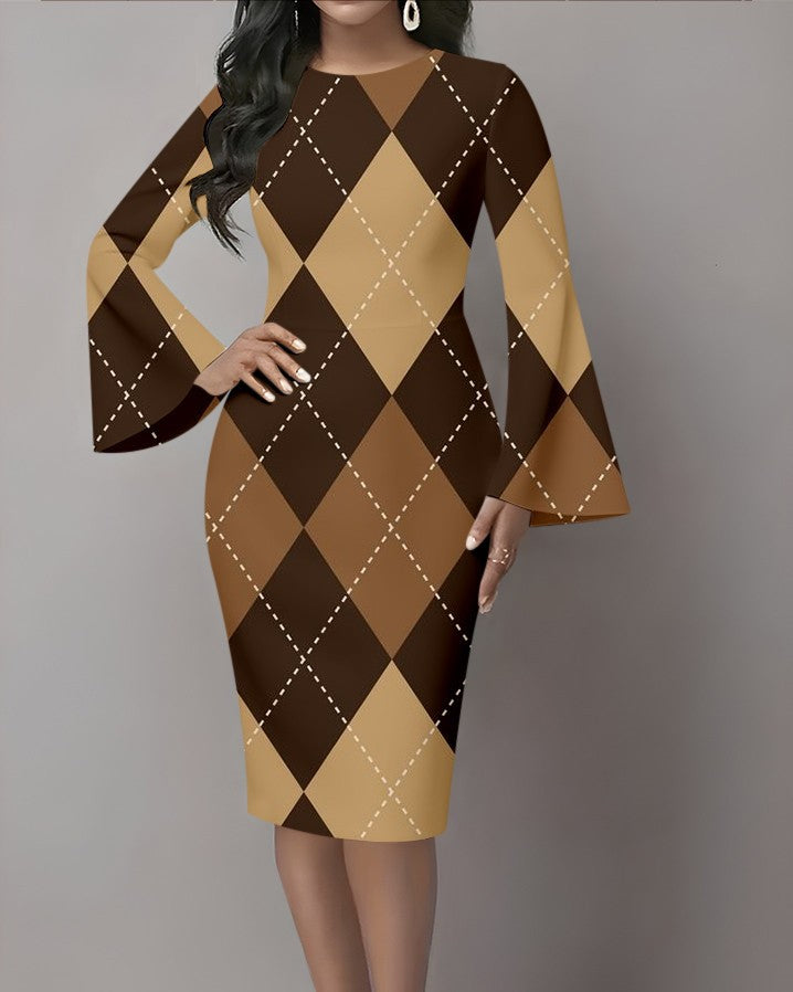 3D Relief V-Neck Bodycon Midi Dress