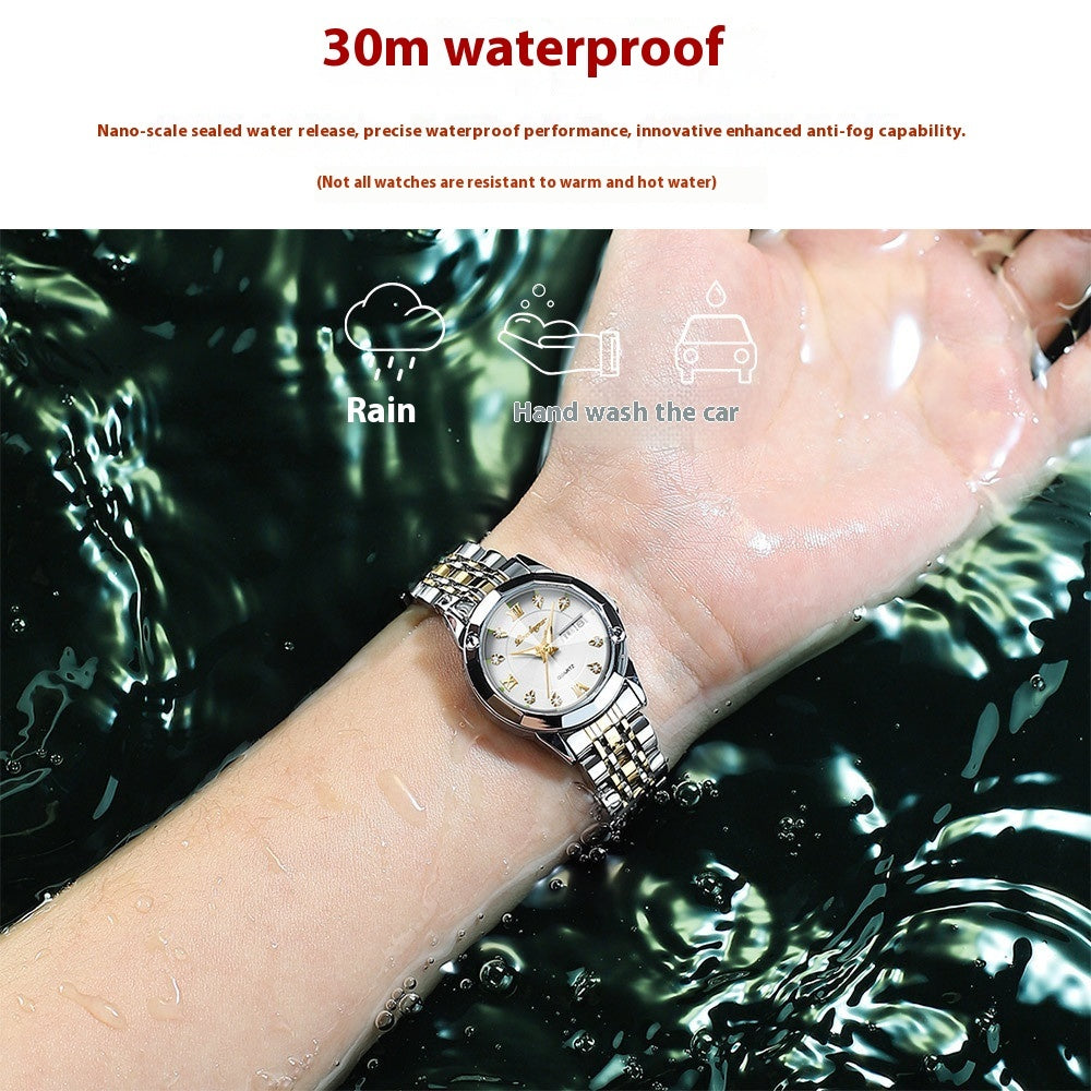 Women's Waterproof Luminous Wrist Watch – Double Calendar Display