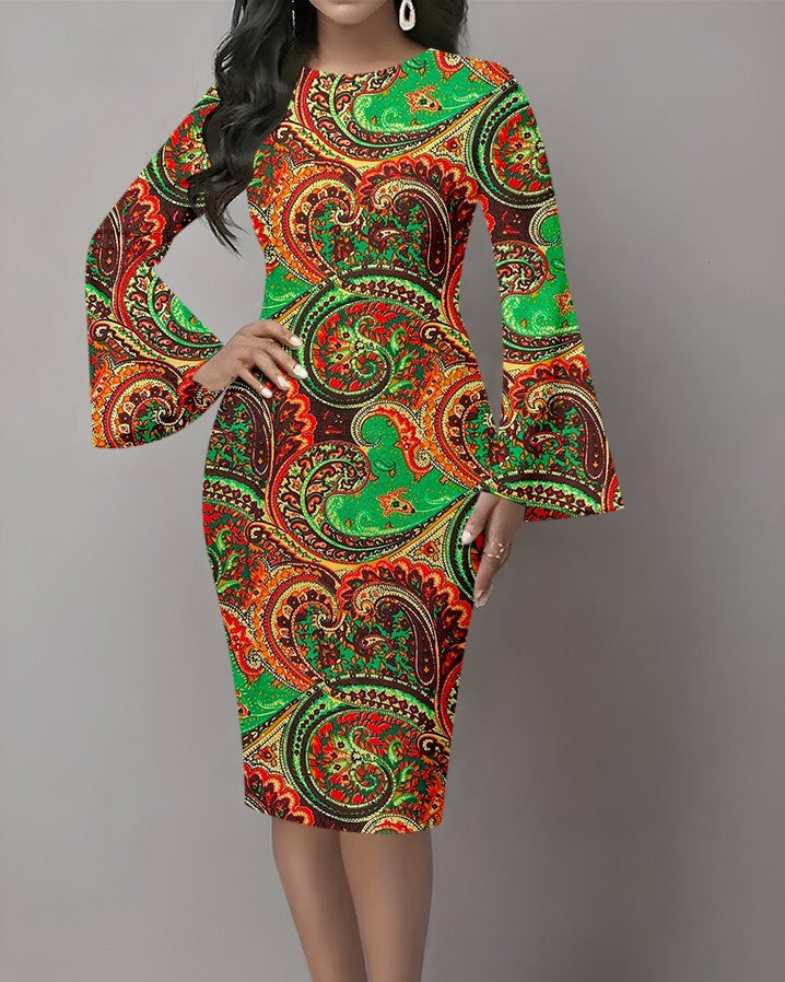 3D Relief V-Neck Bodycon Midi Dress