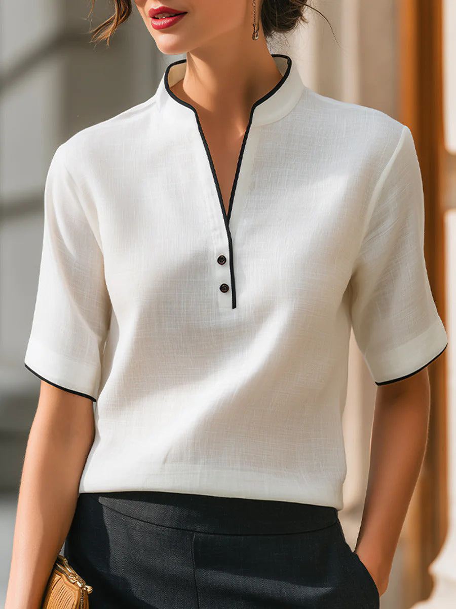 Elegant Patchwork Short Sleeve Top