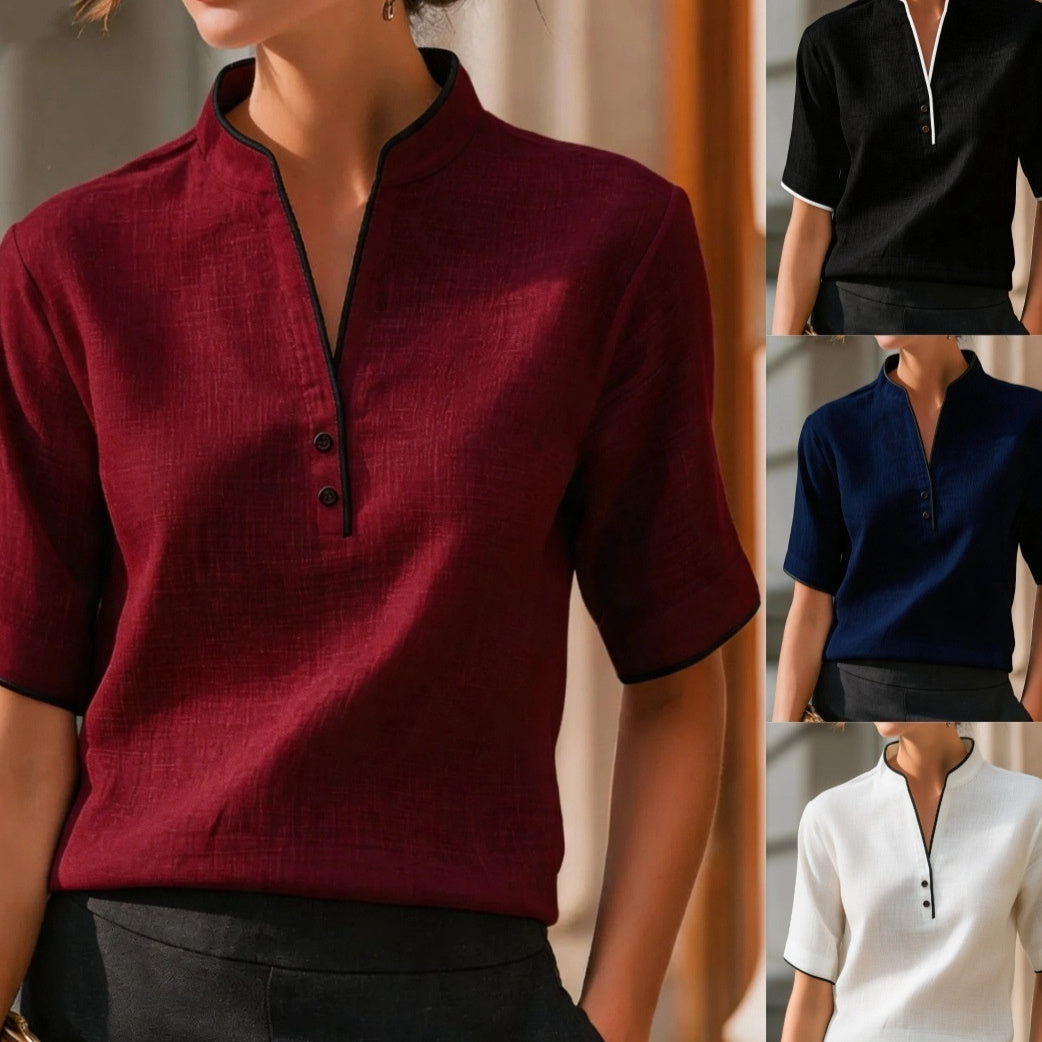 Elegant Patchwork Short Sleeve Top